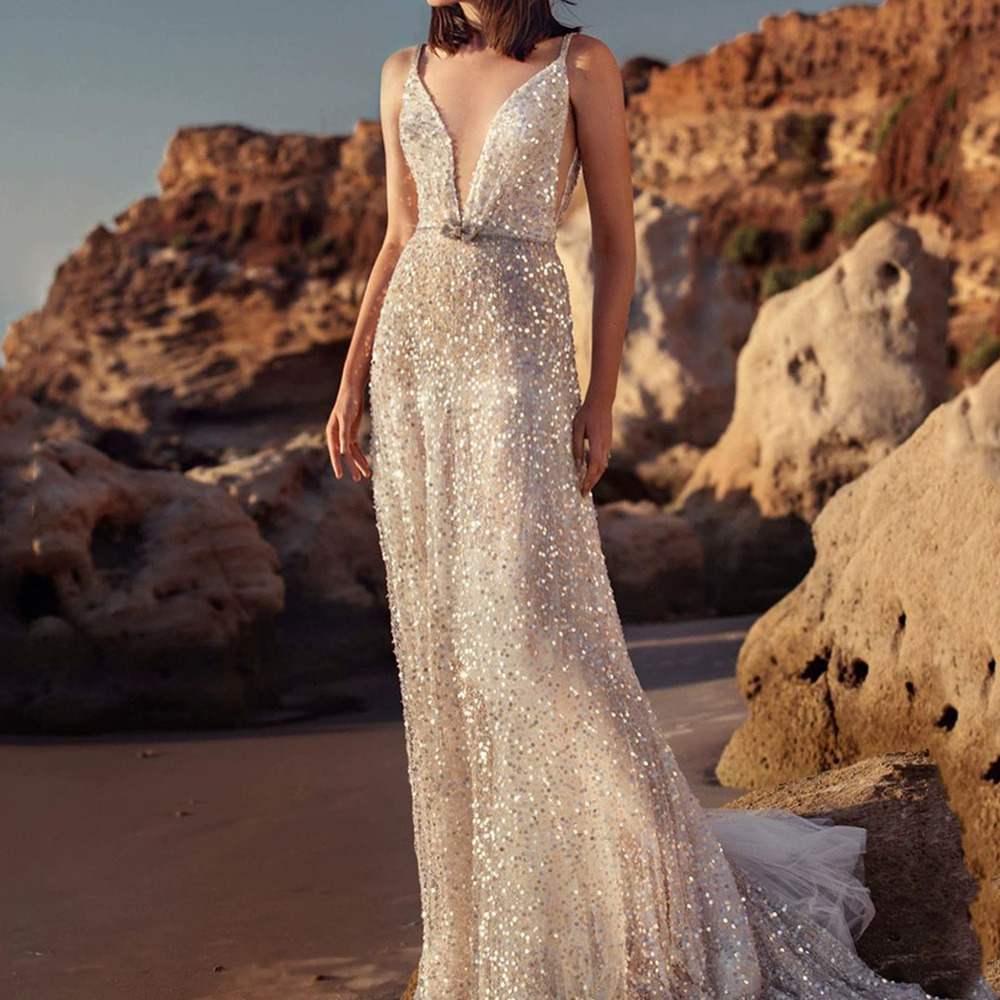 ZARA Fall Fashion V Neck Sleeveless Sequined Spaghetti Strap Dress
